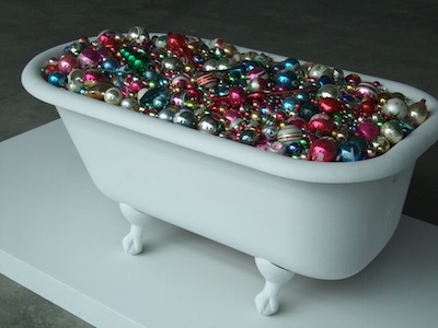 Phil Bender, "Bathtub with Christmas Ornaments," 2010, Found Objects