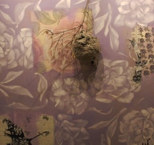 Detail of Jody Guralnick painting with wasp nest